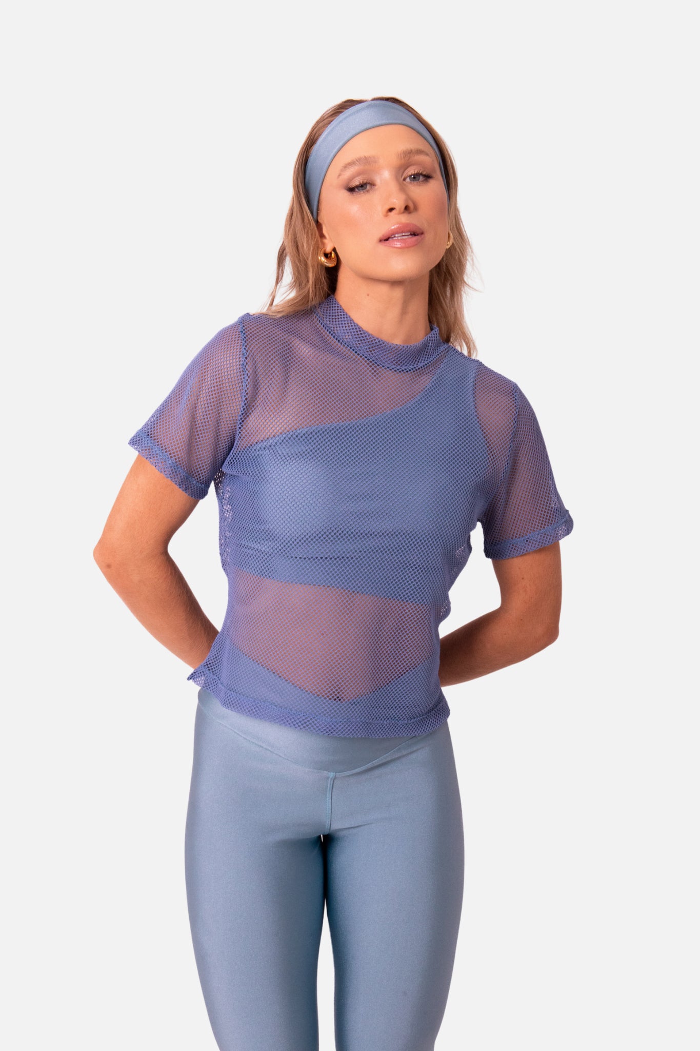 T-shirt cropped arrastão azul HYRO