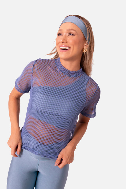 T-shirt cropped arrastão azul HYRO