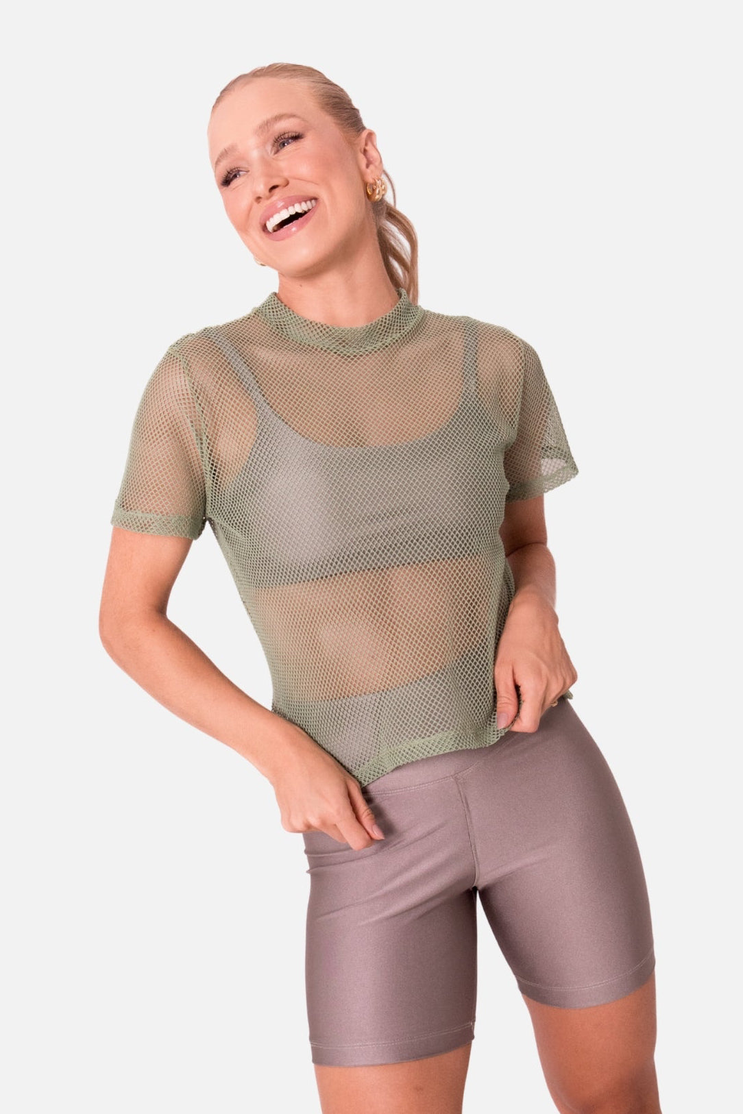 T-shirt cropped arrastão verde HYRO