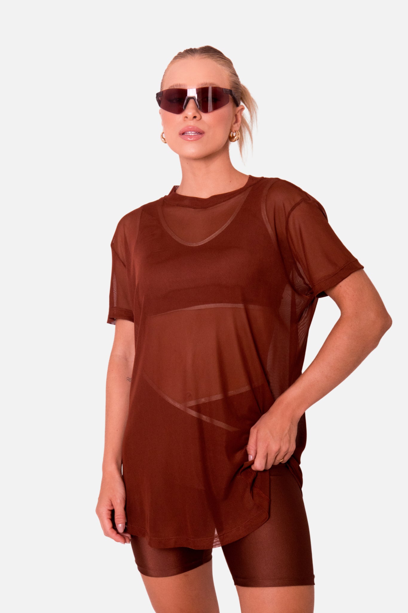 T-shirt Over arrastão chocolate HYRO