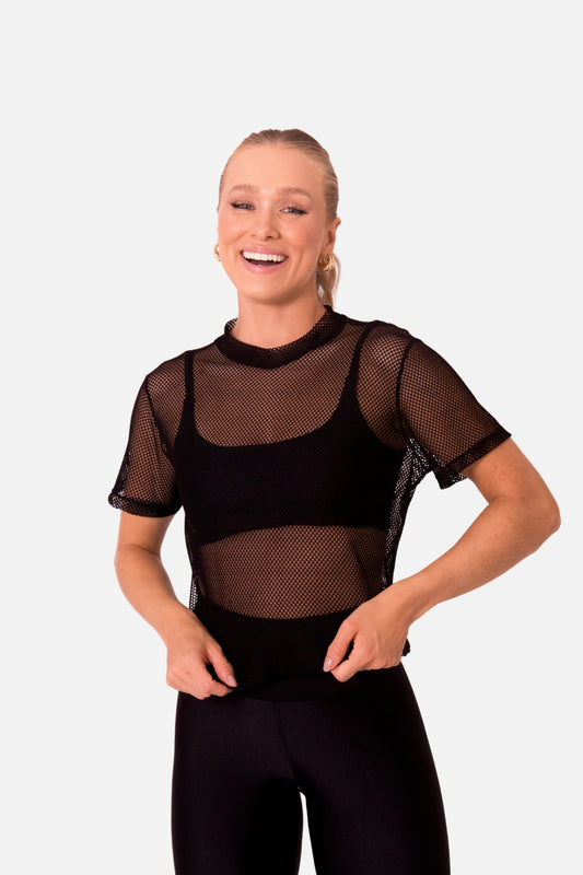 T-shirt cropped arrastão preta HYRO