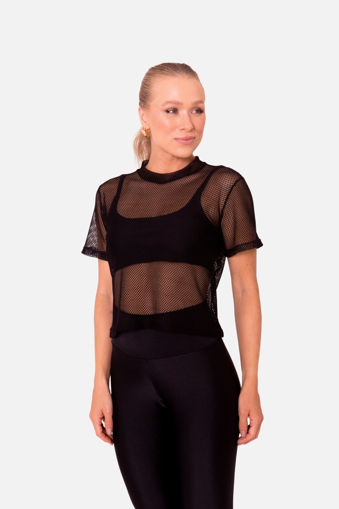 T-shirt cropped arrastão preta HYRO