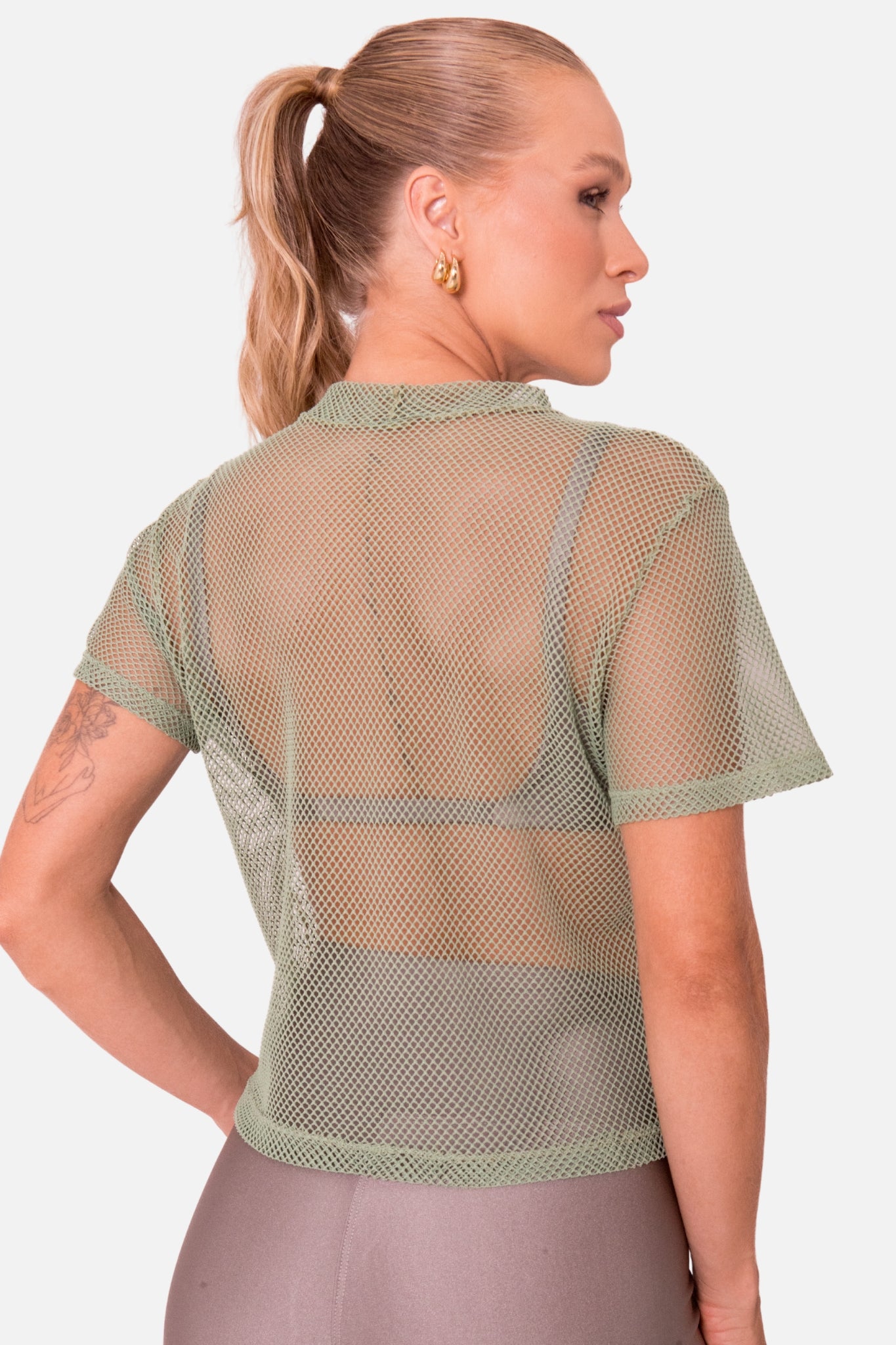T-shirt cropped arrastão verde HYRO