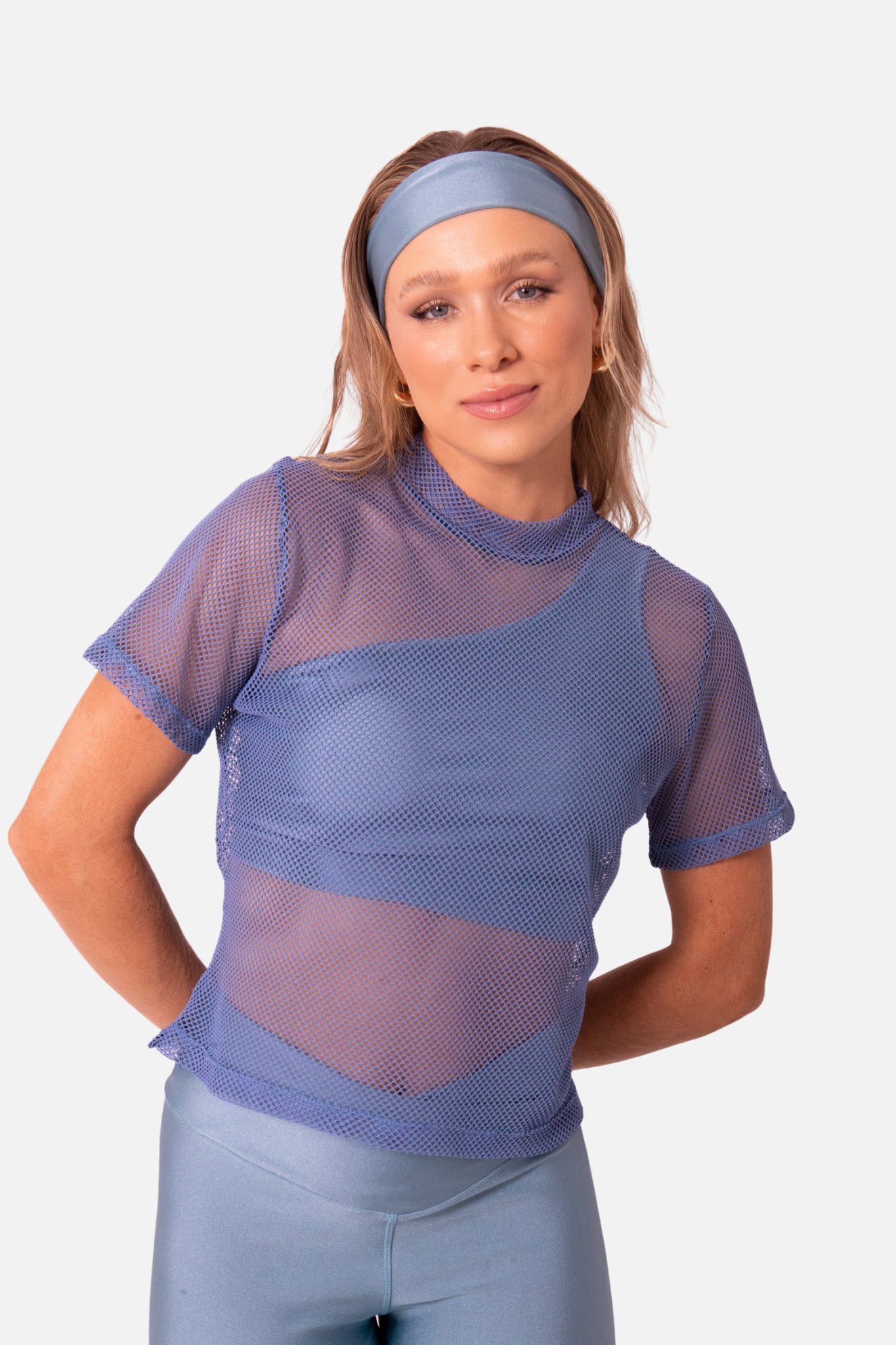 T-shirt cropped arrastão azul HYRO